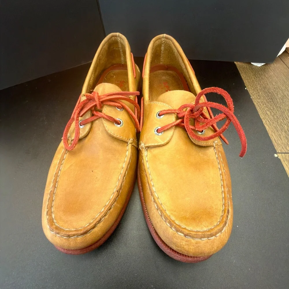 Sperry Top-Sider Mens Authentic Original Leather Boat Shoes Tan Red Sole Laces